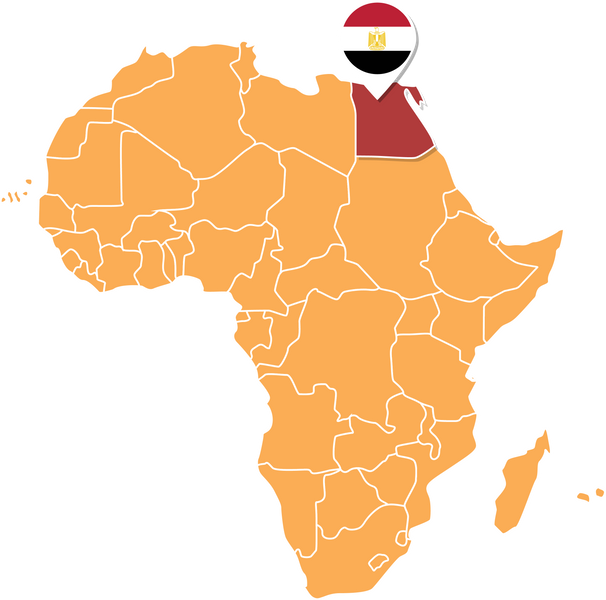 Egypt map in Africa, Icons showing Egypt location and flags.